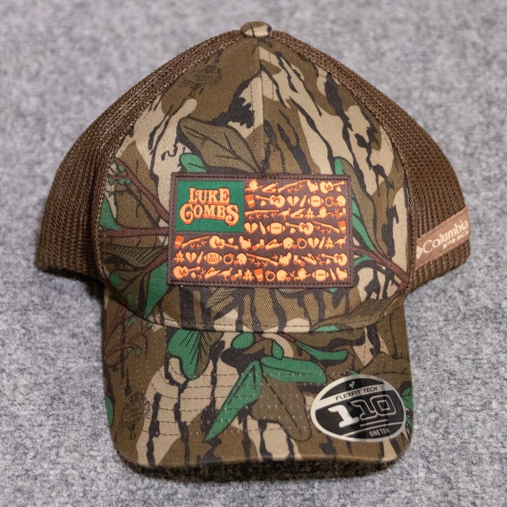 NWT Columbia PHG x Luke Combs Camo Trucker Hat Flexfit Tech 110 OS Hunting Gear